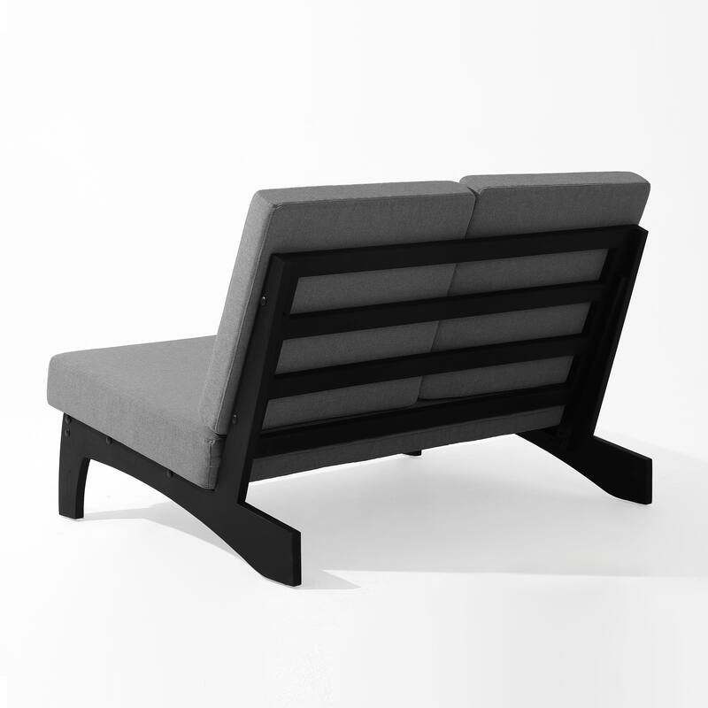 4Piece Wood Outdoor Loveseat Chair Conversation Set with Table Cushion