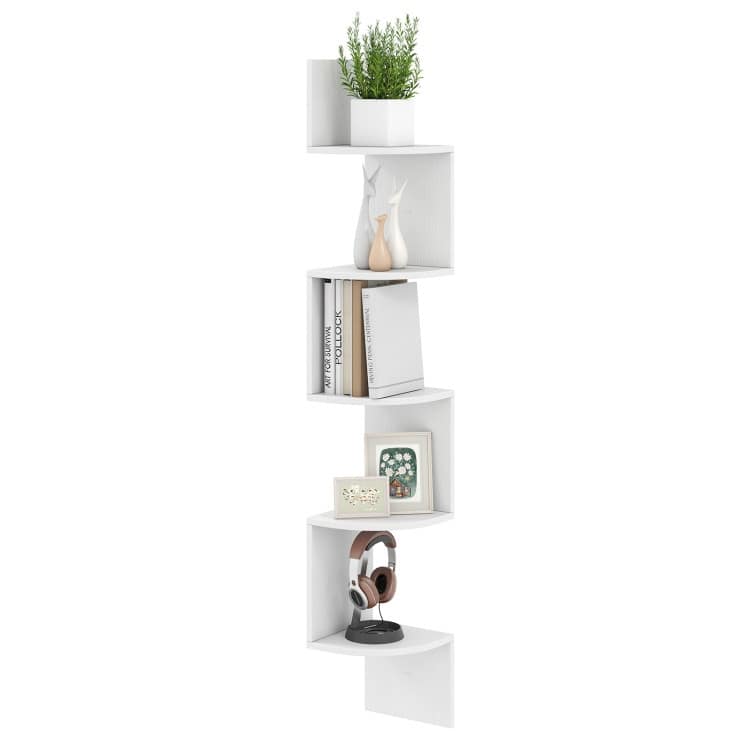 5-Tier Wall Mounted Floating Corner Shelf Engineered Wood Storage Organizer