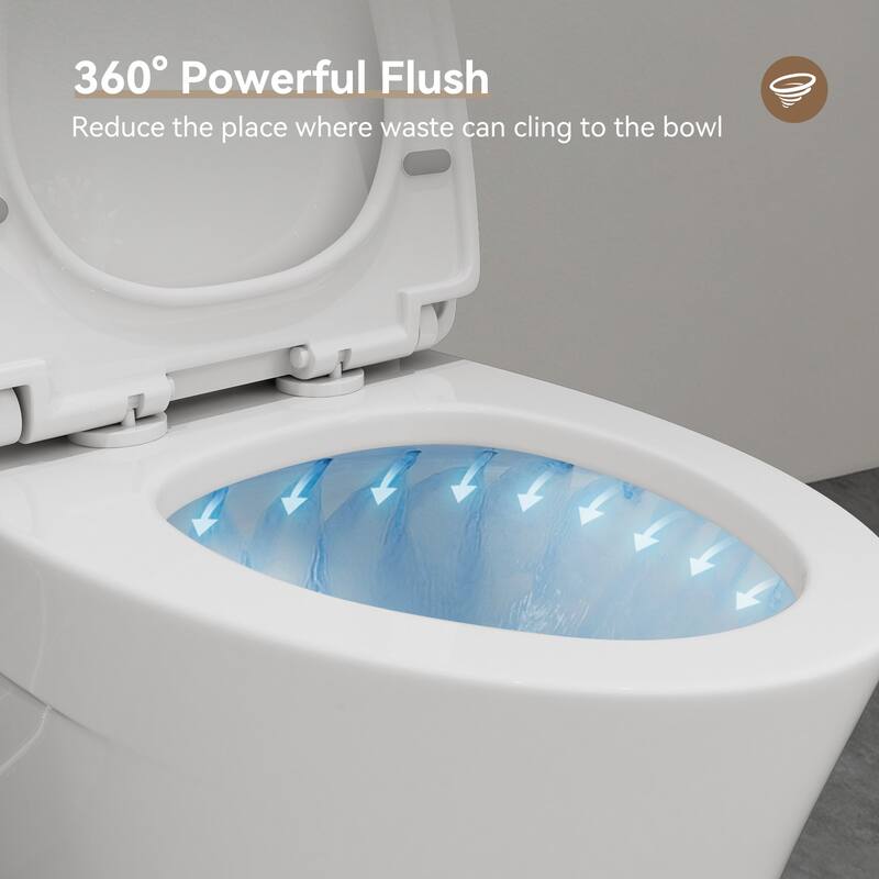 HOROW One Piece Dual Flush Elongated Toilet in White Skirted Design 12 Inch Rough In with Seat Included - N/A