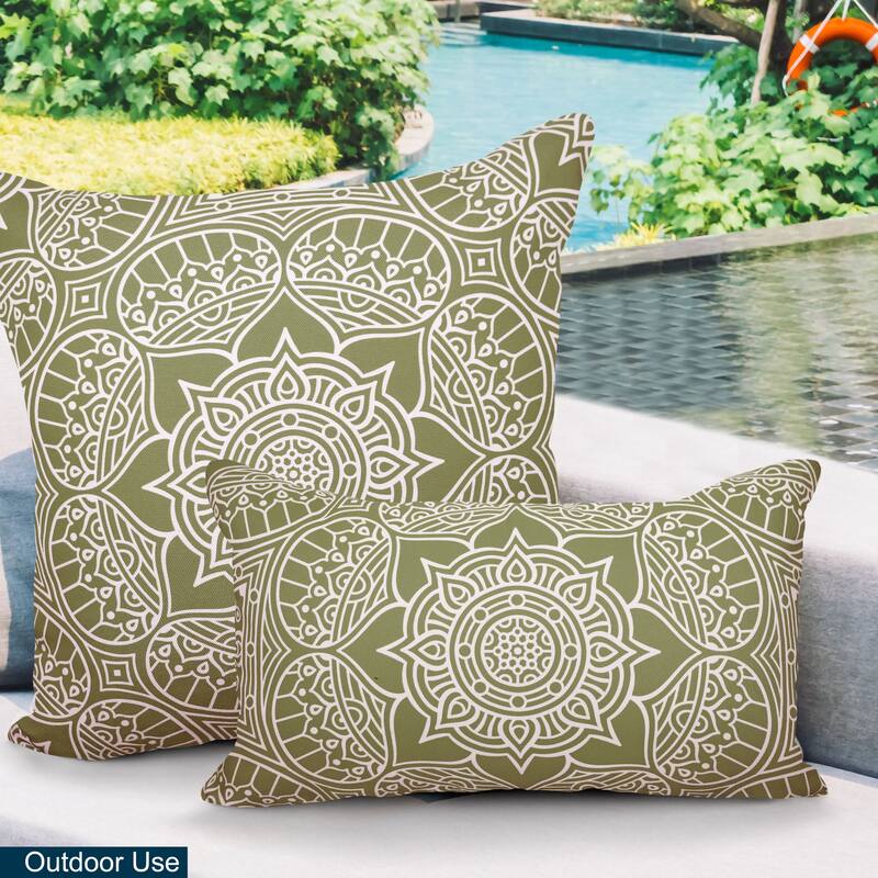 Decorative Indoor/Outdoor Weatherproof Lumbar Throw Pillows with Inserts (Set of 2) -12x20 - 18x18 Inches - Sage
