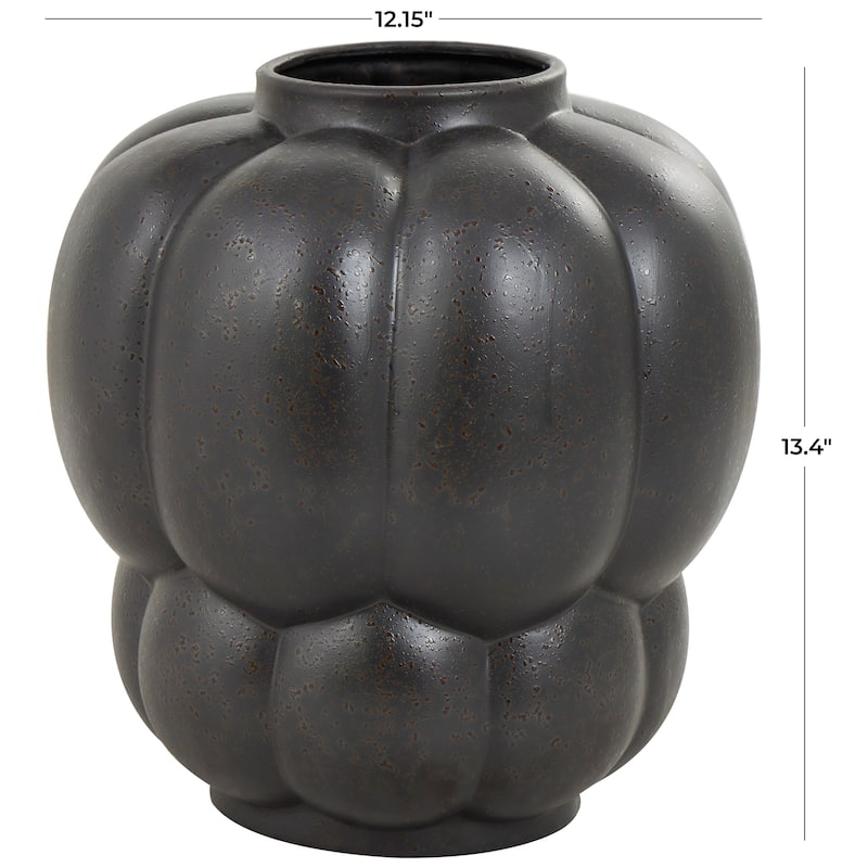 Black Ceramic Wide Bubble Inspired Vase with Distressed Speckled Texturing