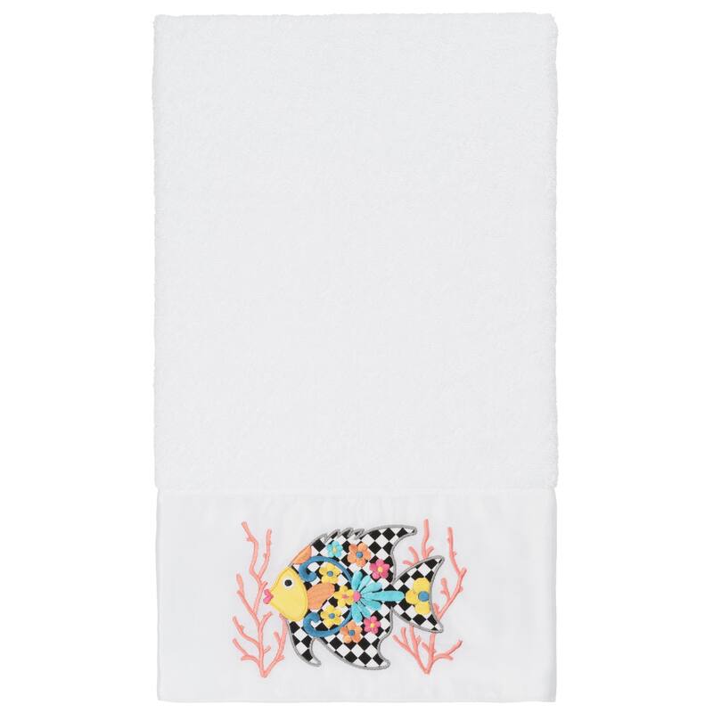 Authentic Hotel and Spa 100% Turkish Cotton Feliz Embellished Bath Towel - White