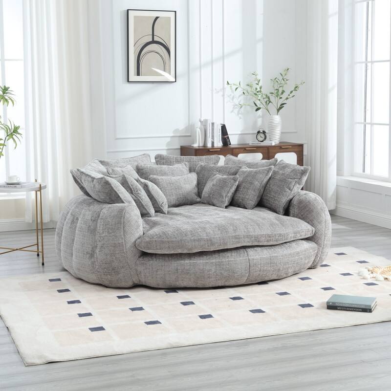 81.10" Double Bread Extra Large Round Sofa Bed with Armrests and Large Cushions