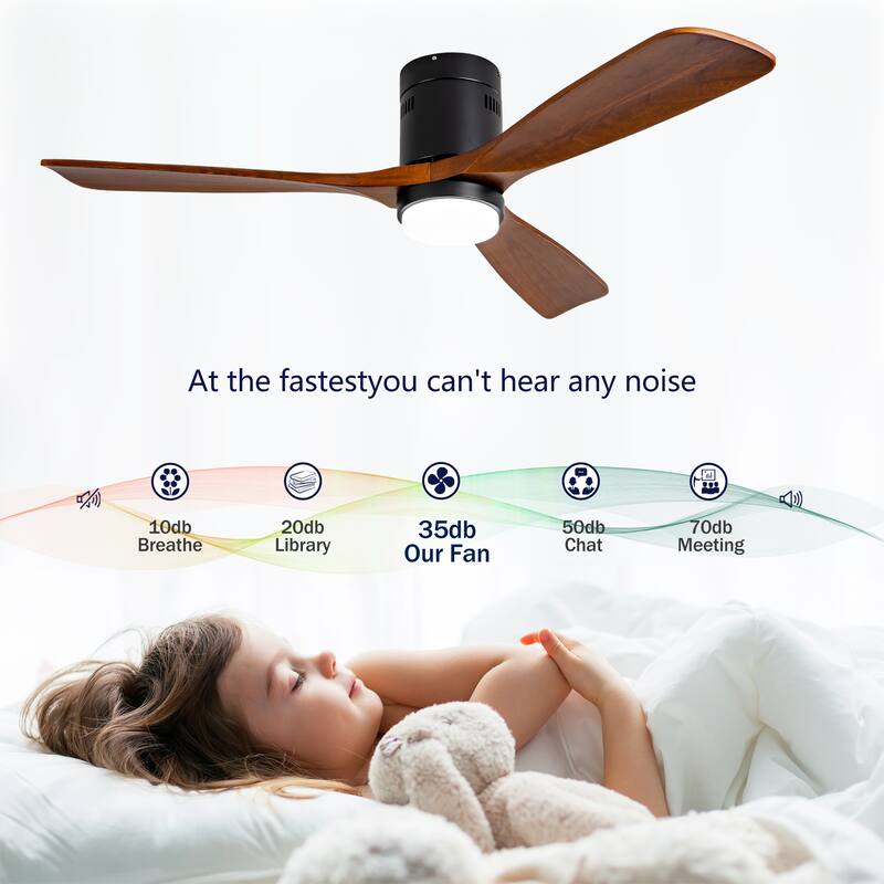 52" Flush Mount Ceiling Fan with Lights and Remote Control, Quiet DC Motor