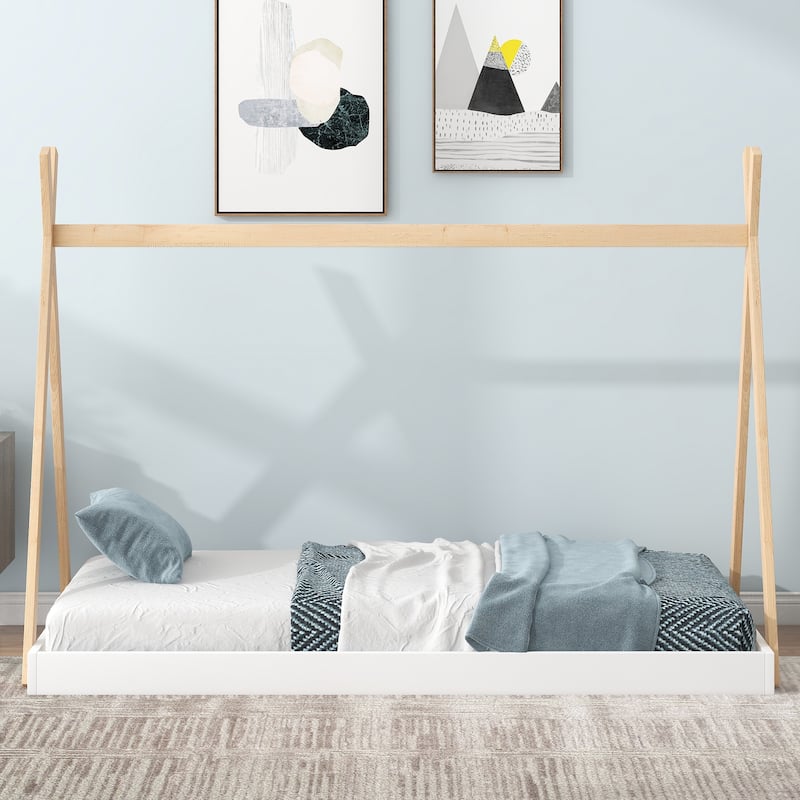 Tent Floor Bed with Triangle Structure Safe Platform Bed Sturdy Frame
