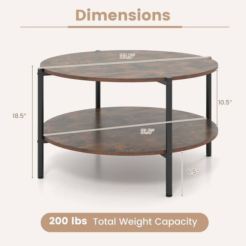 Gymax Round Coffee Table w/Open Storage Shelf Circle Cocktail Table