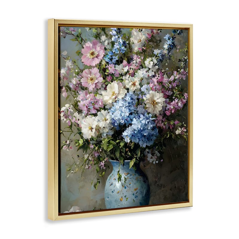 Stupell Traditional Cool Tone Bouquet Framed Floater Canvas Wall Art Design By Franklyn Gregory