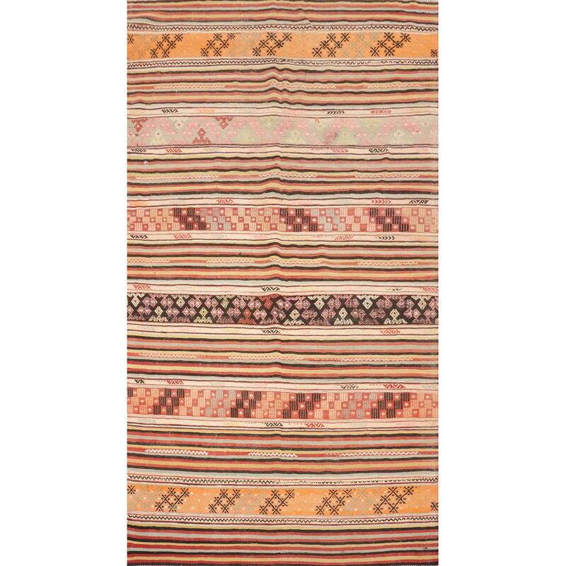 Hand Woven Oriental 100% Wool Carpet Southwestern Tribal Multi-Colored Kilim Area Rug - 9' 0'' X 5' 0''
