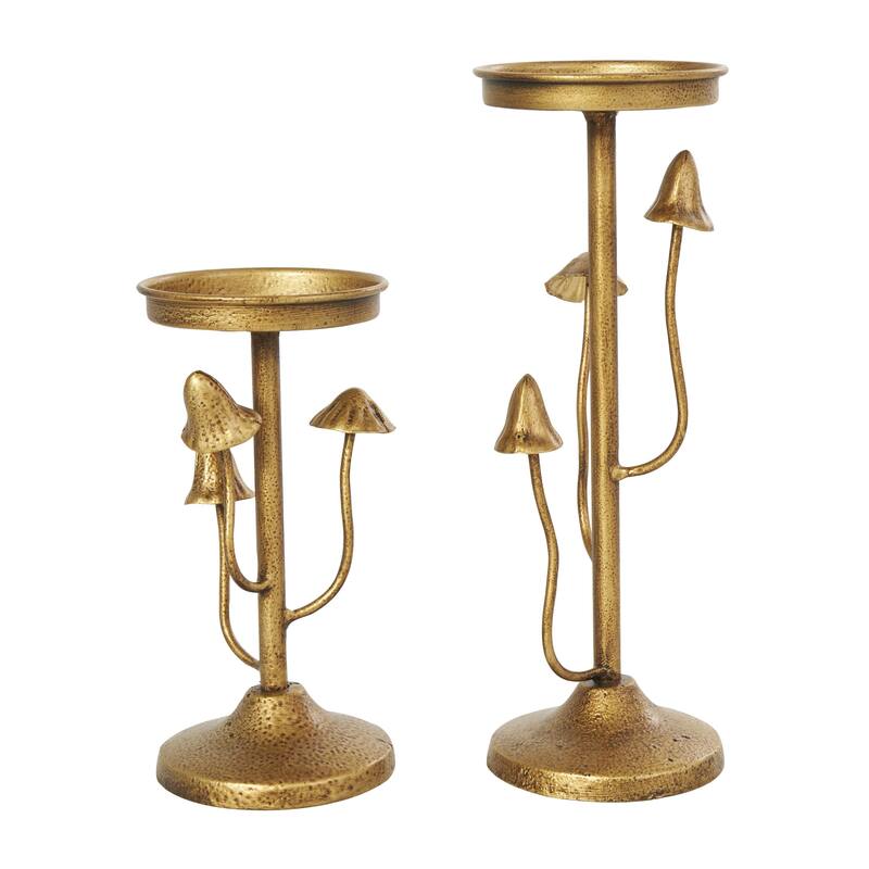 Metal Abstract Mushroom Inspired Candle Holder - Set of 2 Gold - Roche River Decor