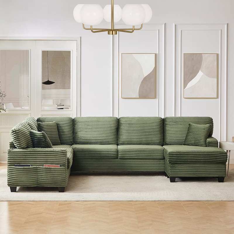 Roomfitters U-Shaped Upholstered Sectional Sofa with Movable Ottoman and Side Storage Pockets for Living Room
