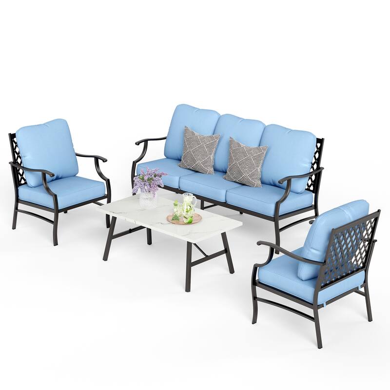 MAISON ARTS 4/5-Piece Patio Conversation Sets, Sofa Set with 2 xSingle Sofa Chairs, 1 x 3-seater Sofa and Coffee Table/Ottomans