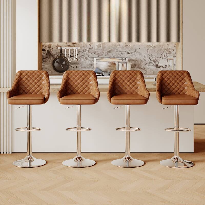 Javlergo 4-Pack Adjustable Bar Stools 24.4" to 32.7" Height Range with Footrest & Diamond Quilted Half-Back Counter Stools Set