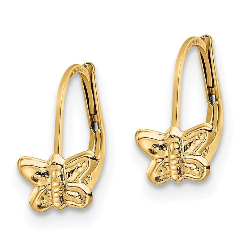 Curata 14k Yellow Gold 11.2x6.3mm Children's Butterfly Leverback Earrings
