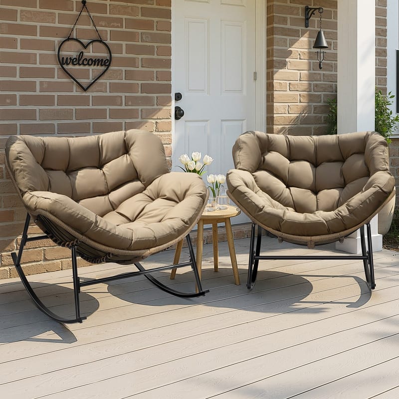 FINCATI Indoor Deep-seating Rocking Papasan Chair, Rocking Chair Outdoor, 450 lbs Outdoor Rocking Chair, Oversized Rocker Chair - 2 PCS-Brown