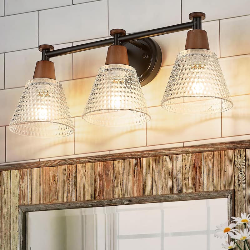 3-Light Bathroom Vanity Lighting with Hammered Glass