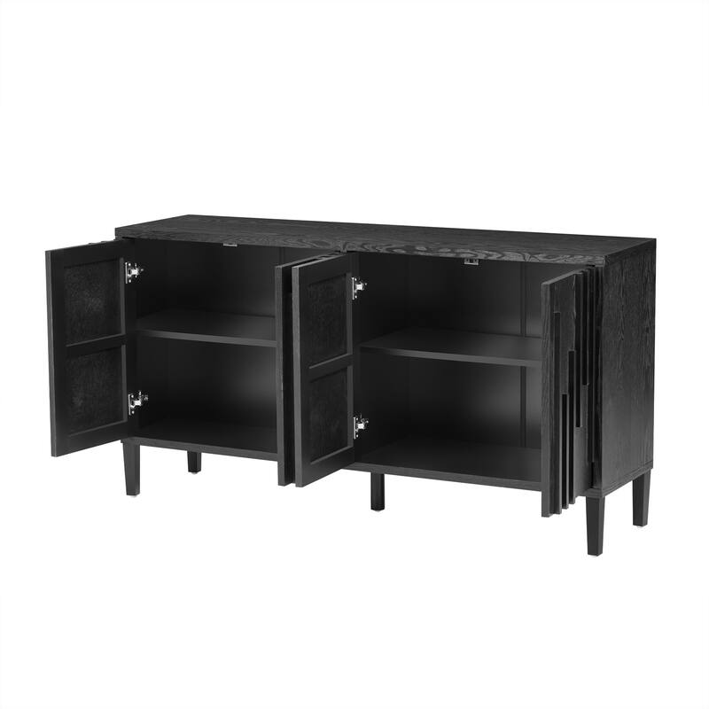 Large Kitchen Sideboard Cabinet, Multifunctional Wooden Storage Cabinet, Entryway Table with Shelf, 4 Doors & Hidden Handle