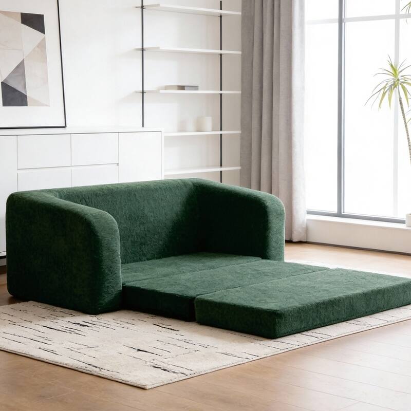 71.2"W 2-in-1 Foldable Pull Out Loveseat Sofa Bed Equipped with Armrest & Backrest Pillows