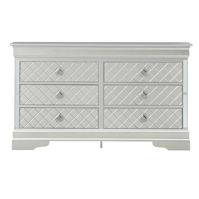 Embossed 6-Drawer Wooden Dresser - 59" - Silver Champagne