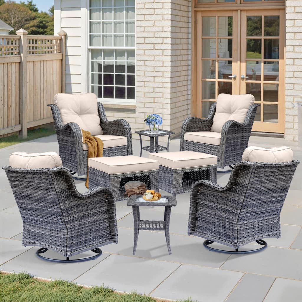 8 Piece Wicker Patio Swivel Outdoor Rocking Chair Set with Ottoman
