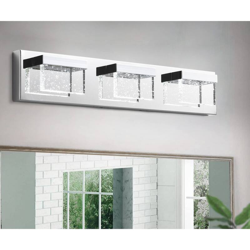 Modern 3-Light Creative Square Bubble Glass Shape Vanity Lighting Fixture - Silver