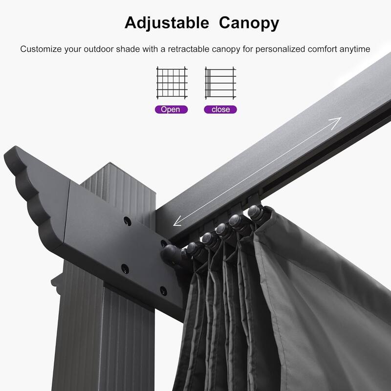 PURPLE LEAF Gazebo Outdoor Retractable Modern Yard Metal Grape Trellis Pergola with Canopy.