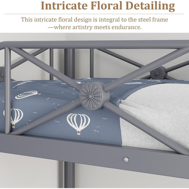 Metal Bunk Bed Twin Over Twin, with Safety Guard Rails