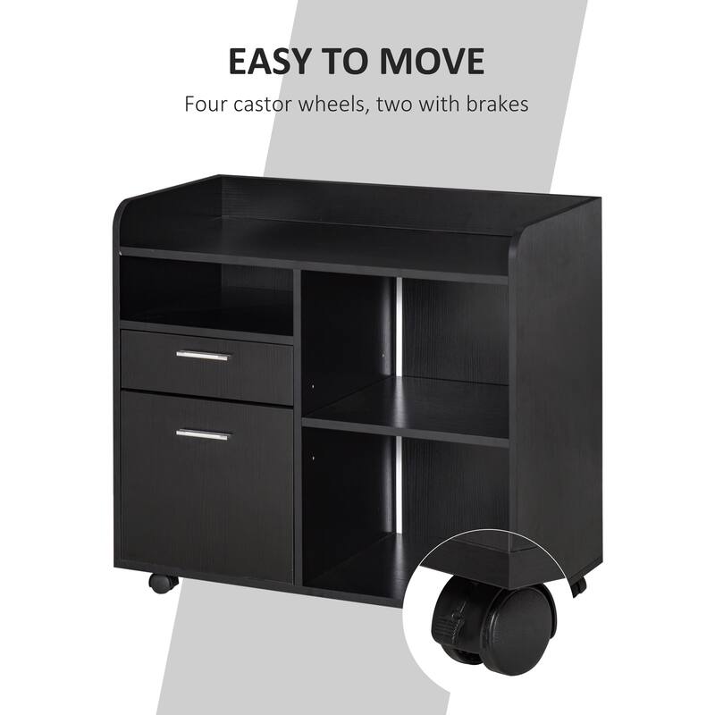 Vinsetto Printer Stand with 2 Drawers, Adjustable Shelves and Wheels for Home Office