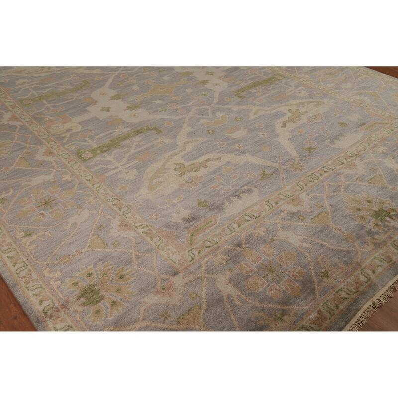 All-Over Gray Oushak Indian Area Rug Hand-Knotted Wool Carpet - 9'3" x 12'0"