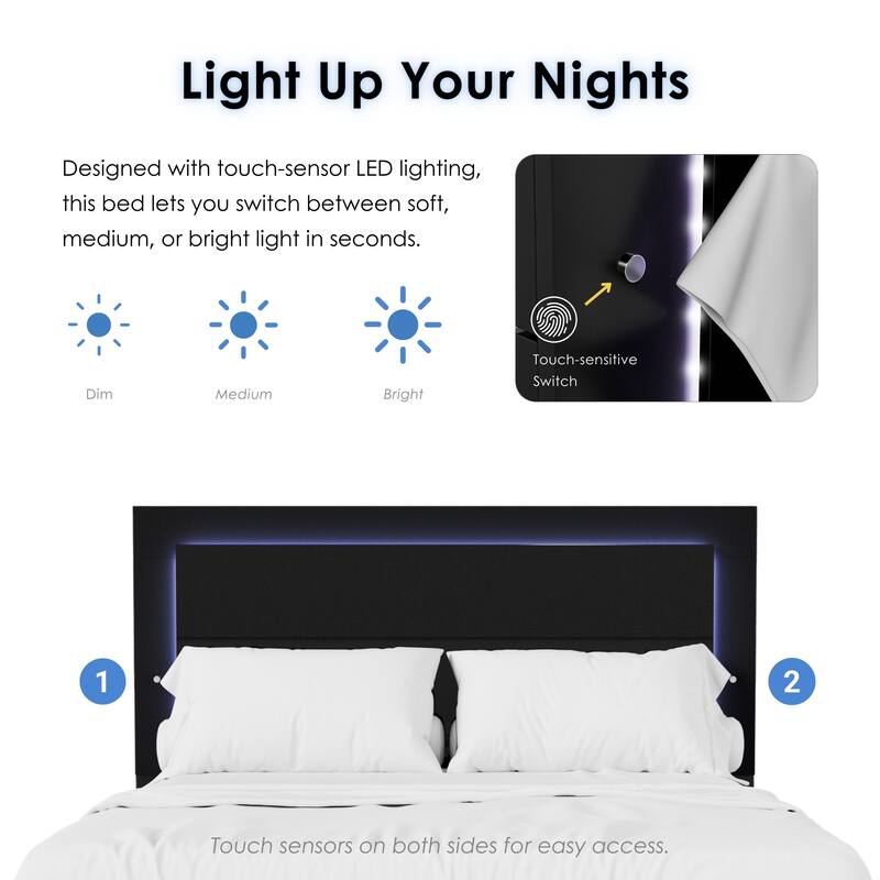 Furniture of America Erina Modern Glossy Panel Bed with LED Light Headboard