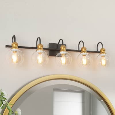 Olia Modern Black Gold 3/4/5-Light Bathroom Vanity Lights Globe Glass Wall Sconces