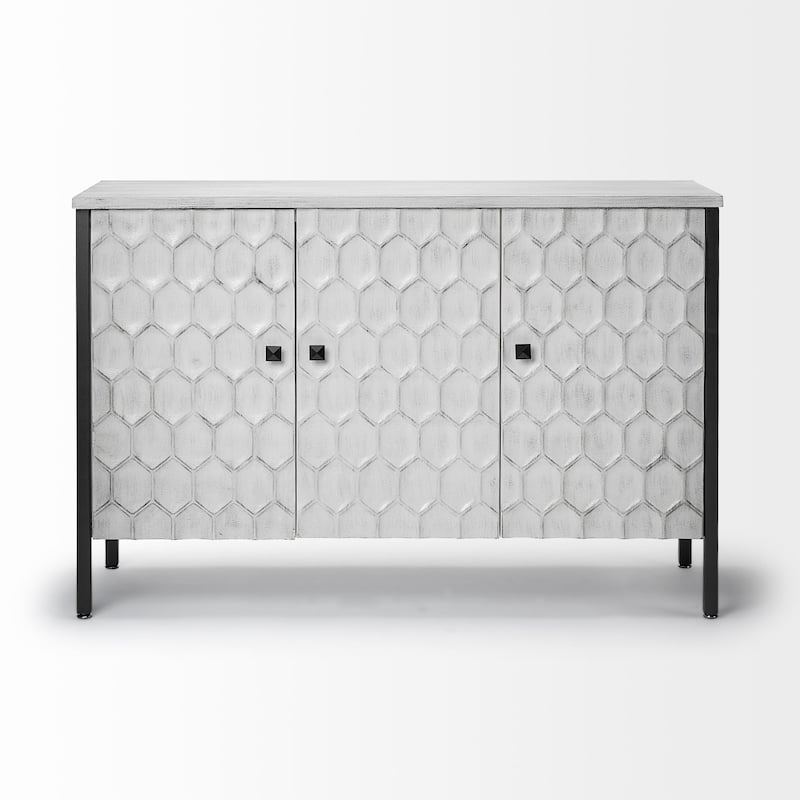 Savannah II White Fir Veneer w/ Iron Frame & 3 Doors Accent Cabinet - 47.2L x 15.7W x 31.5H