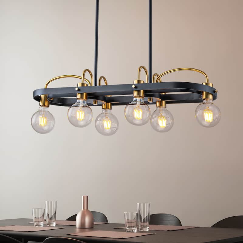6 Lights Black and Gold Rectangle Chandelier