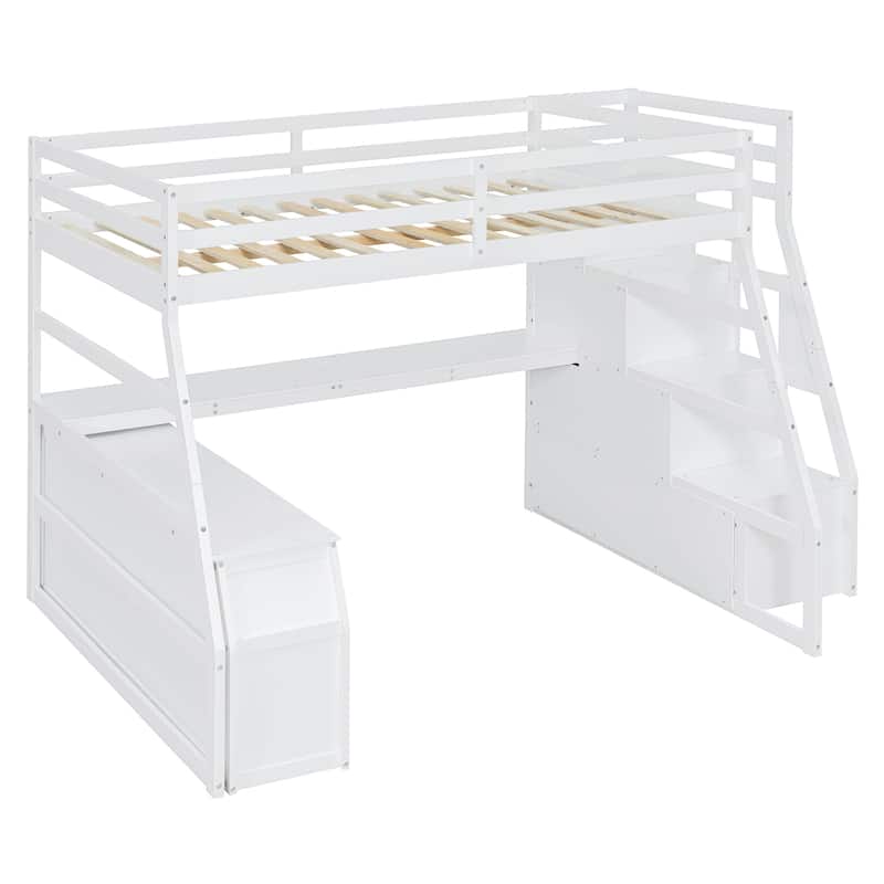 Merax Twin Size Loft Bed with with 7 Drawers 2 Shelves and Desk