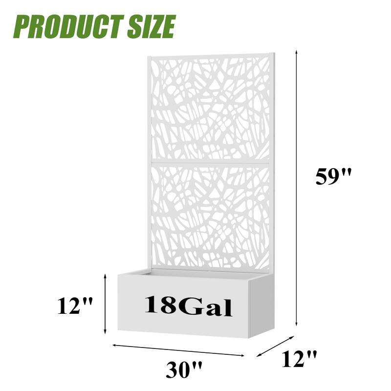 Metal Galvanized Planter Box with Trellis Privacy Screen Lockable Wheels