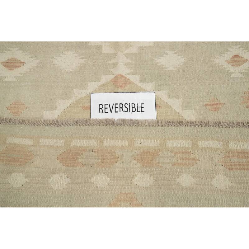 Hand Woven Oriental 100% Wool Carpet Southwestern Tribal Green Kilim Area Rug - 13' 0'' X 9' 9''