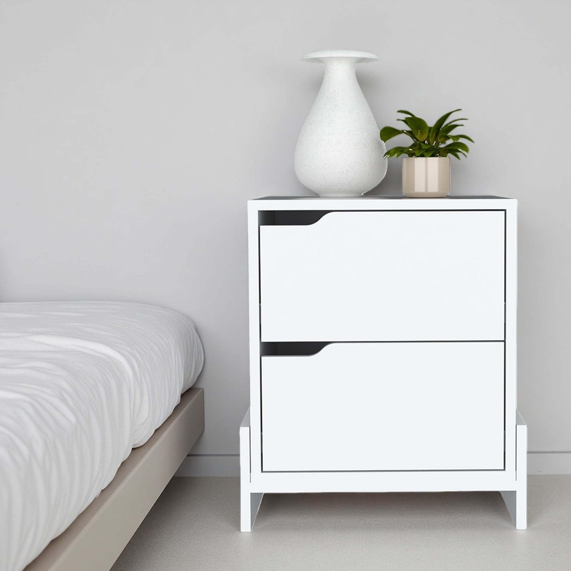 17"L Brookland Nightstand with Double Drawers, Sturdy Base & Spacious Top, Bedside Table for Bedroom