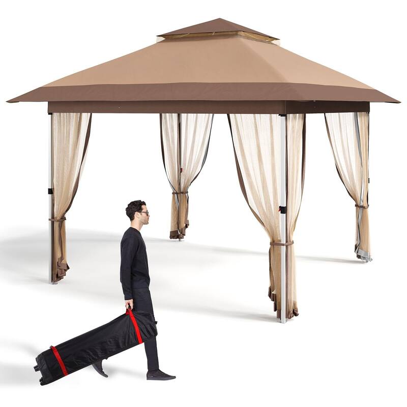 12'x12',11'x11' Gazebo Outdoor Pop up Canopy Tent - Brown_11'*11' - Brown_11'*11'