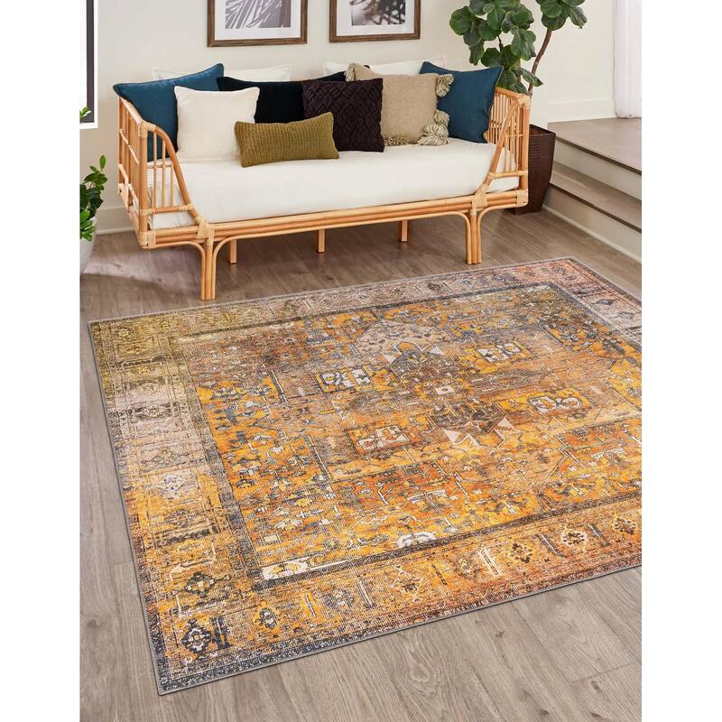 Transitional Rine Collection Area Rug - 7'6" Square - Yellow