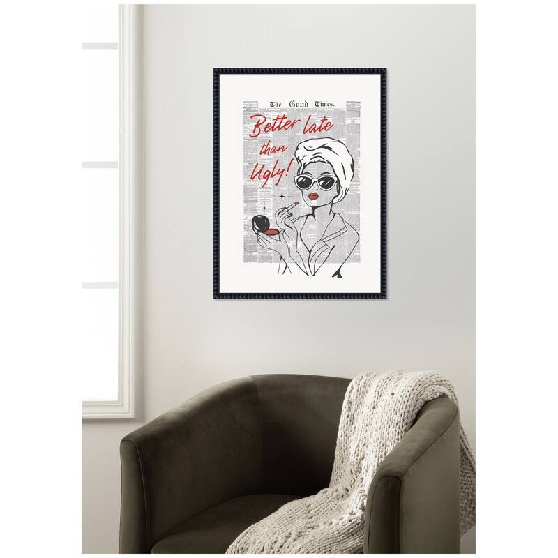 Kate and Laurel Better Late Than Ugly Newspapers by Honey Island Studio Framed Canvas Wall Art Print