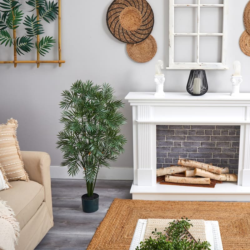 Realistic 4Ft Palm Tree Indoor Tropical Decor - Home Office Living Room Accent Plant - 4ft.