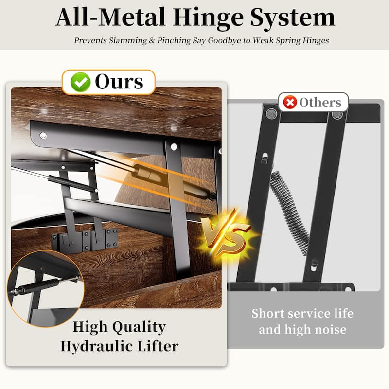 Anmytek Lift Top Coffee Table Rustic Wood Look Metal Legs Modern Living Room Storage Workstation