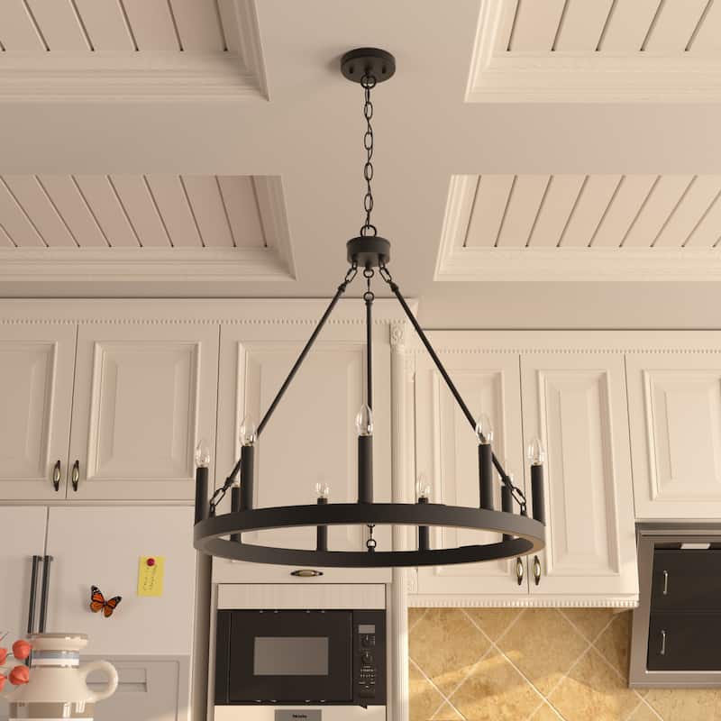 Acroma 9-light Modern Farmhouse Wagon Wheel Chandelier for Dining room - 24 inches - Aged Zinc