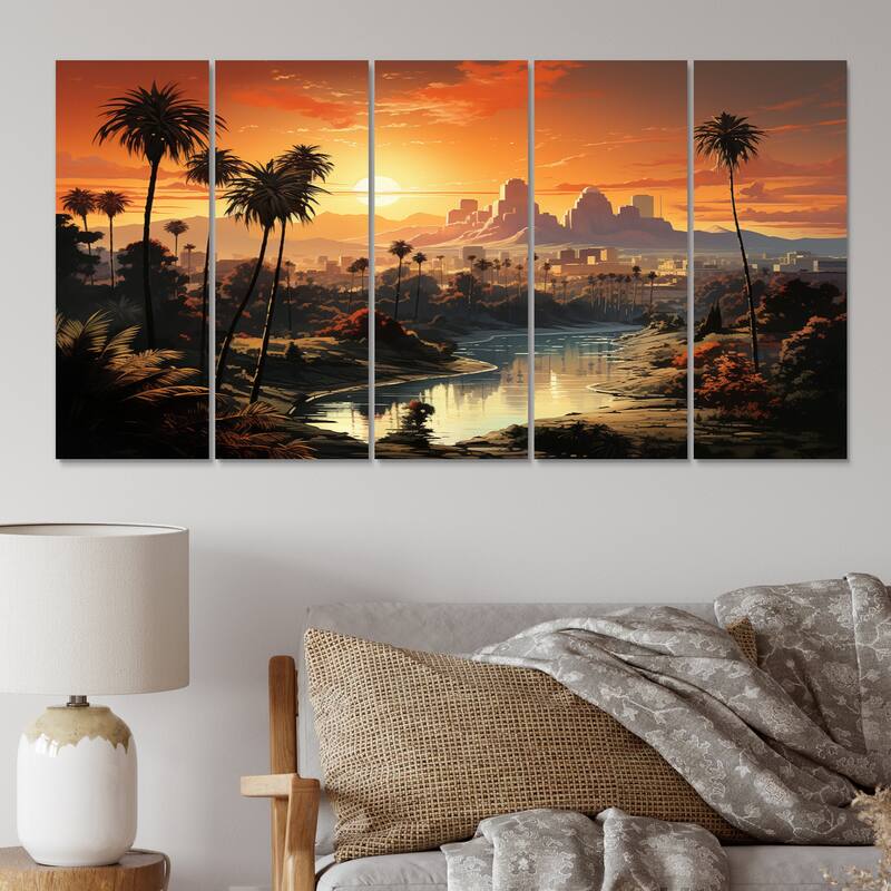 Designart "Los Angeles City Of Angels III" Los Angeles Multipanel Wall Decor set - 60 In. Wide X 28 In. High - 5 Panels Equal Panels