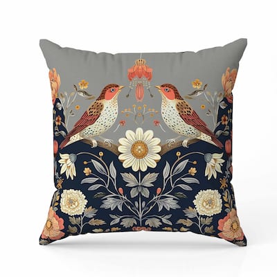 Birdsong Ballet Indoor/Outdoor Reversible Throw Pillow Blue and Orange