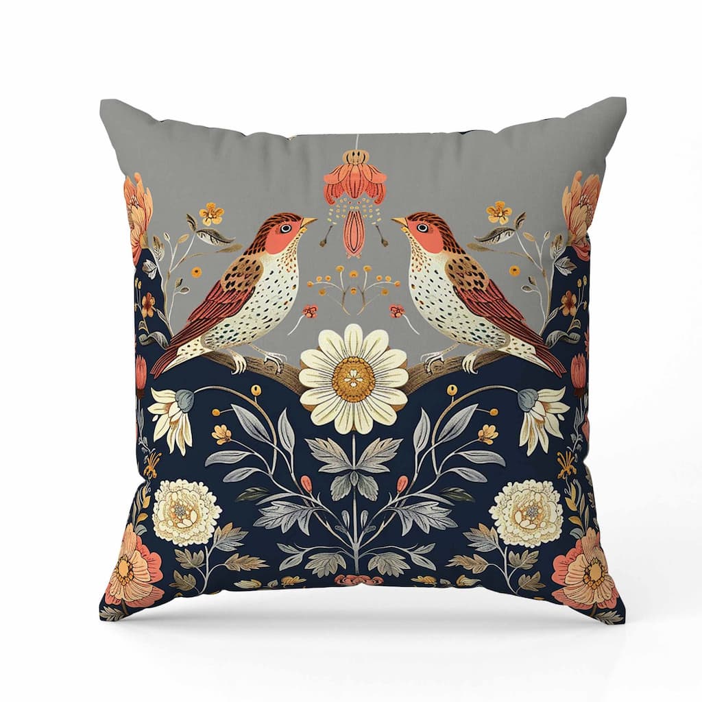Birdsong Ballet Indoor/Outdoor Reversible Throw Pillow Blue and Orange