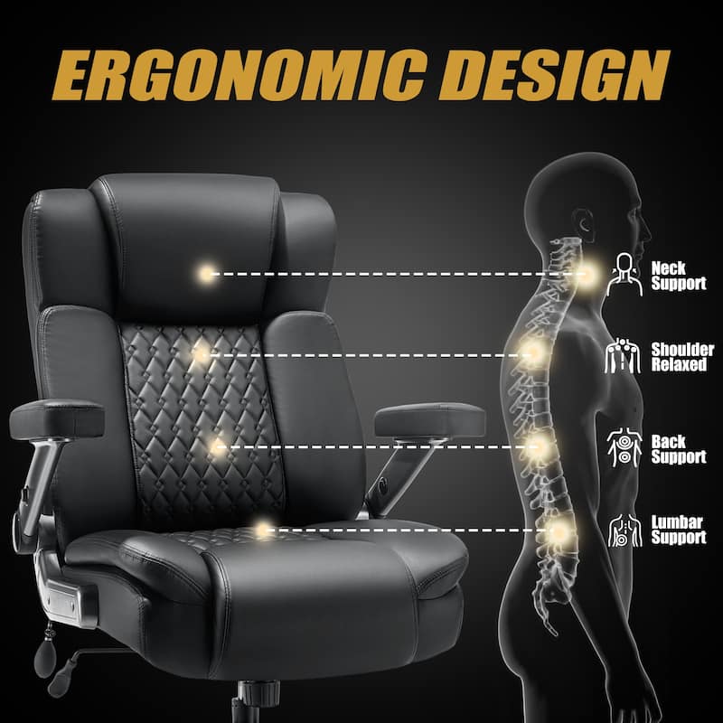 BOSSIN Big and Tall Office Chair, Heavy Duty Executive Desk Chair with 5D Adjustable Arms & Lumbar Support, Spring Cushion