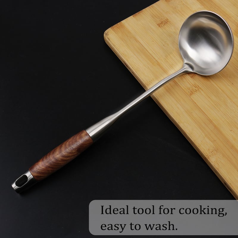 14.2" Stainless Steel Soup Spoon Ladle Woodem Handle Cooking Utensil - 14.2" x 3.5"(L*W)