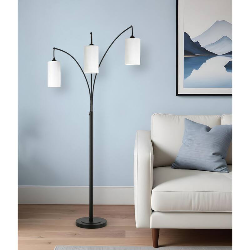 Metal Arc Torchiere Floor Lamp with Drum Shades and Foot Switch - 19” x 19” x 83” (D x W x H)