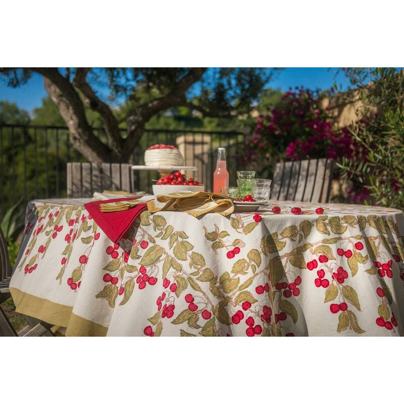 Couleur Nature Cherry Tablecloth - Red/Green - 71" x 142