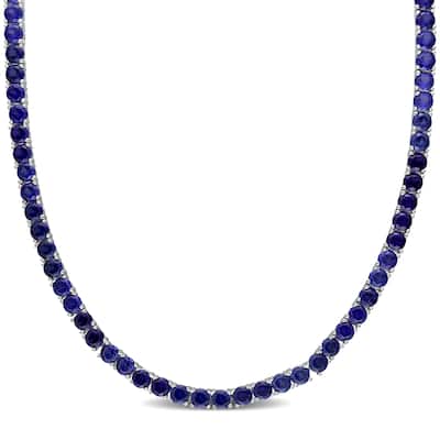 Miadora 33 CT TGW Created Blue Sapphire Tennis Necklace Sterling Silver